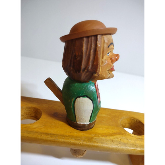 ANRI Mechanical Head Man Bottle Stopper Wood Hand Carved Puppet Barware Cork - Picture 3 of 7